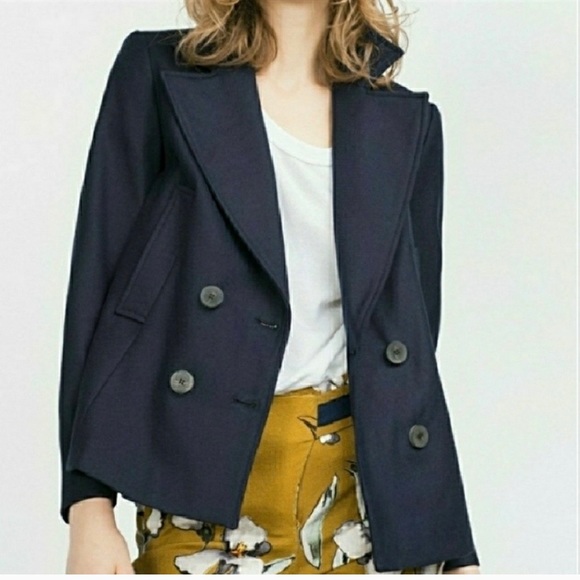 Zara Navy Double Breasted Coat - Picture 2 of 5